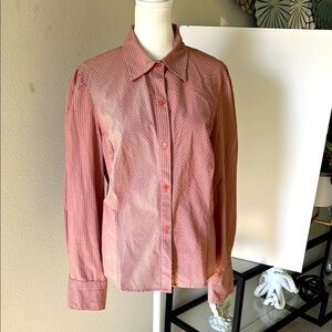 Bandolino Womens NWOT Pink fitted long sleeve button frontStripe Shirt size 10.